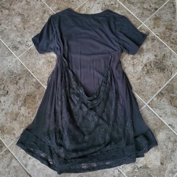 DIESEL black lace mini t-shirt dress Wednesday Addams style Size S - Picture 4 of 8